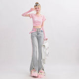 Litlookz Studio Soft Girl Lace Up Slit Flare Jeans, view 5