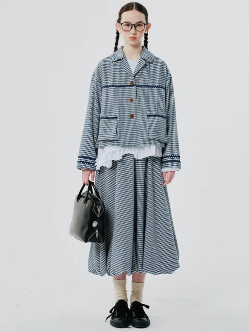 Litlookz Studio Soft Girl Plaid Bubble Midi Skirt