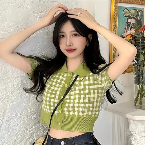 Litlookz Studio Soft Girl Plaid Crop Cardigan