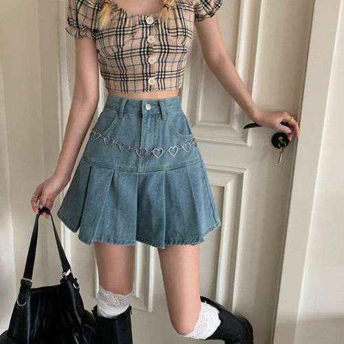 Litlookz Studio Soft Girl Pleated Denim Mini Skirt