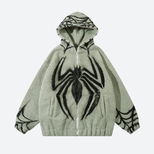 Litlookz Studio Spider Full Zip-Up Teddy Hoodie Jacket