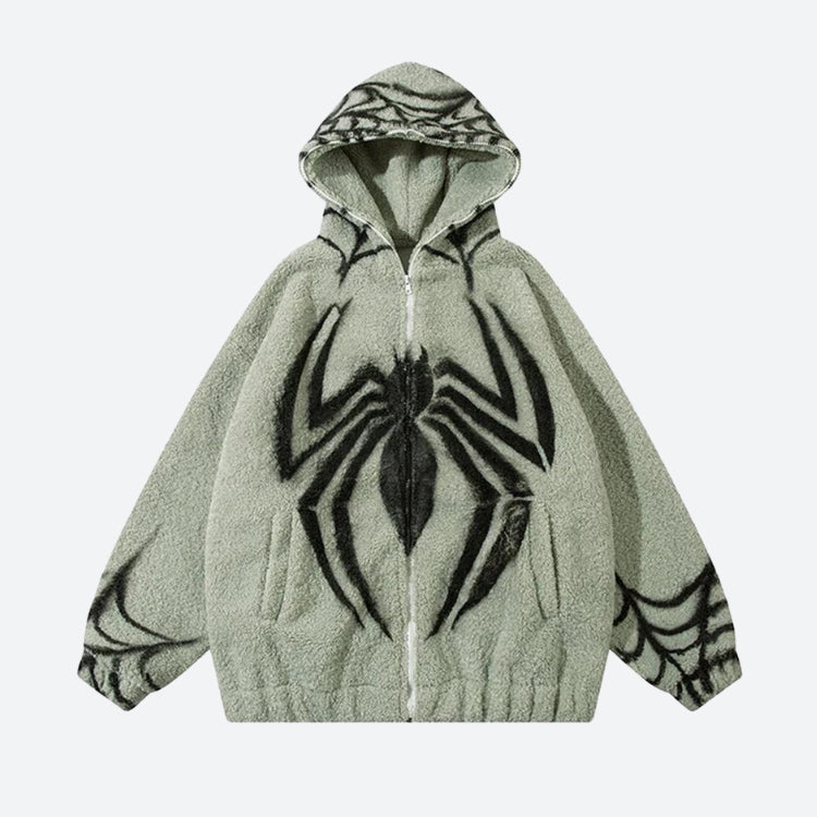 Litlookz Studio Spider Full Zip-Up Teddy Hoodie Jacket