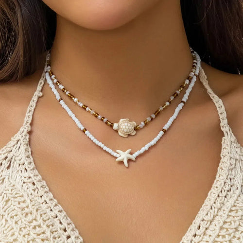 Litlookz Studio Starfish & Turtle Beaded Two-Pack Necklace Set