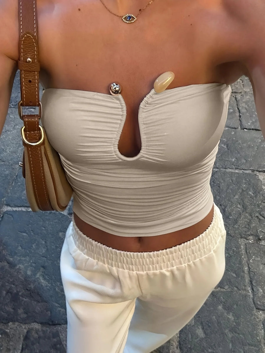 Litlookz Studio Strapless Cut Out Ruched Top