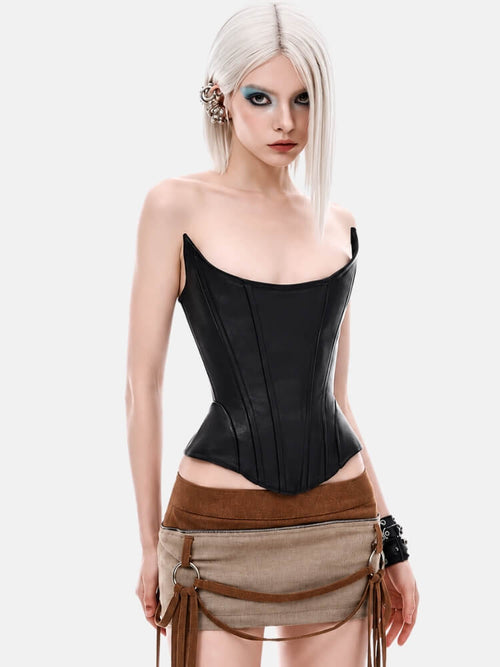Litlookz Studio Strapless Faux Leather Corset Top