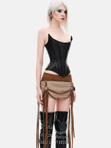 Litlookz Studio Strapless Faux Leather Corset Top, view 4