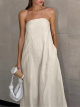 Litlookz Studio Strapless Linen Midi Dress, view 3