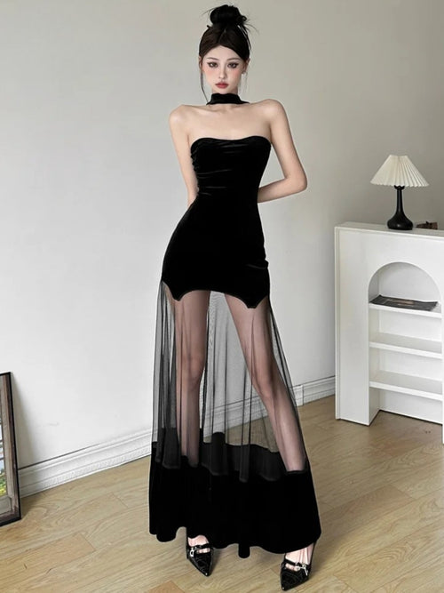 Litlookz Studio Strapless Sheer Maxi Dress