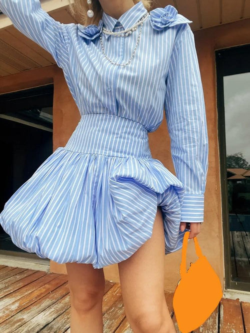 Litlookz Studio Striped Bubble Mini Skirt