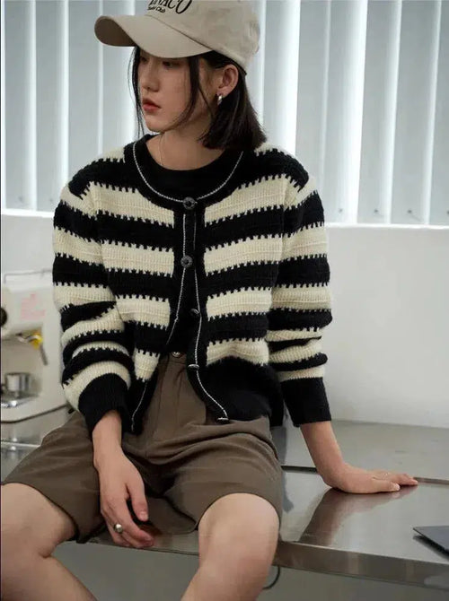 Litlookz Studio Striped Button Up Cardigan