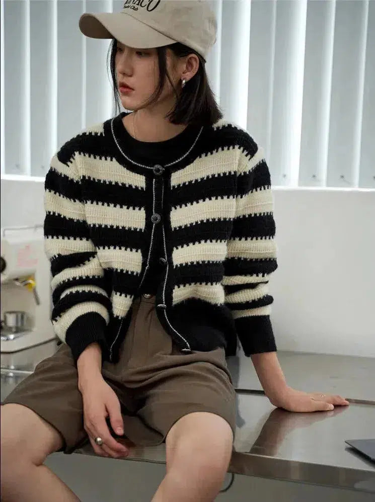 Litlookz Studio Striped Button Up Cardigan