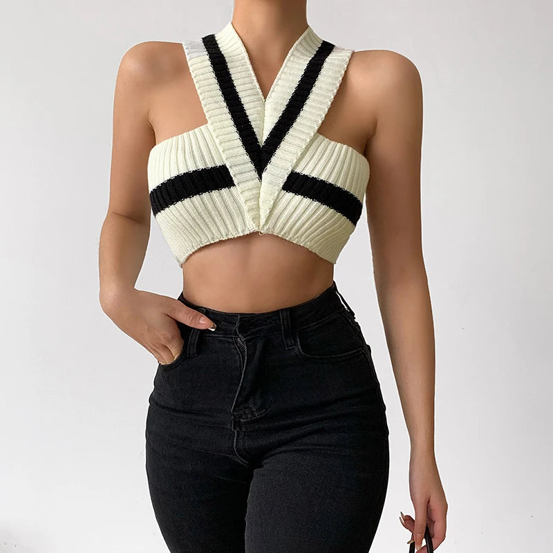 Litlookz Studio Striped Knitted Crop Top