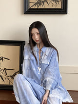 Litlookz Studio Striped Lace Trimmed Shirt, view 5