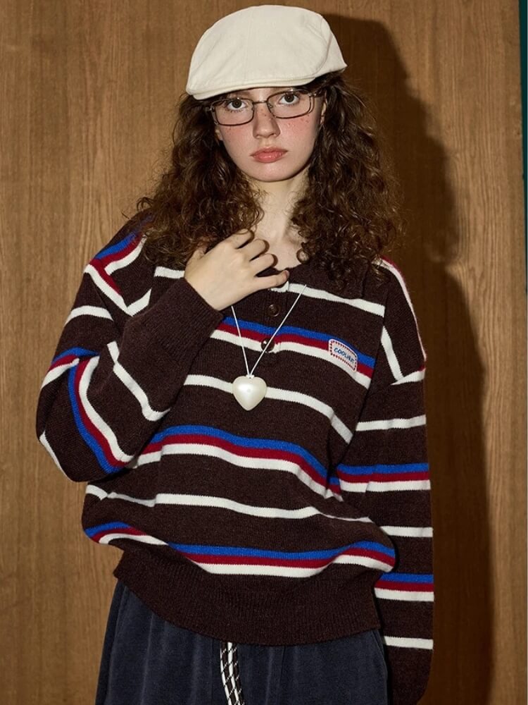 Litlookz Studio Striped Polo Collar Sweater