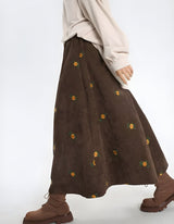 Litlookz Studio Sunflower Embroidered Corduroy Maxi Skirt, view 2
