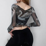 Litlookz Studio Swan Graphic Asymmetrical Mesh Top, view 4