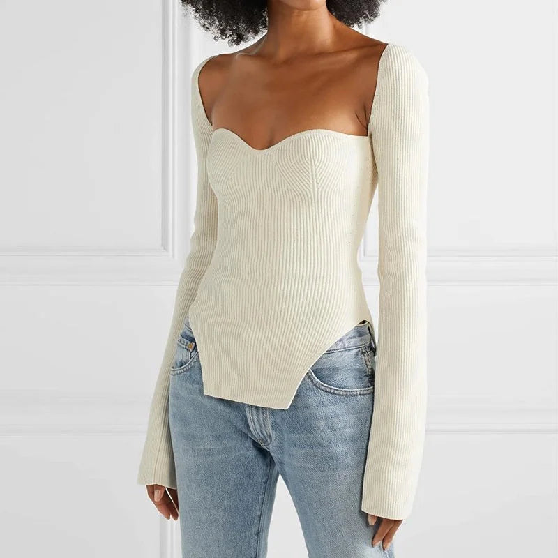 Litlookz Studio Sweetheart Neckline Knitted Top