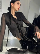 Litlookz Studio Tie Front Mesh Top, view 2