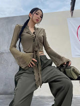 Litlookz Studio Tie Front Mesh Top, view 5