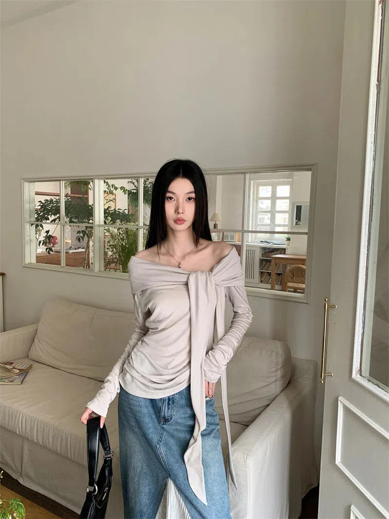 Litlookz Studio Tie Front One Shoulder Top