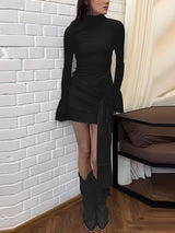 Litlookz Studio Tie Front Turtleneck Mini Dress, view 6