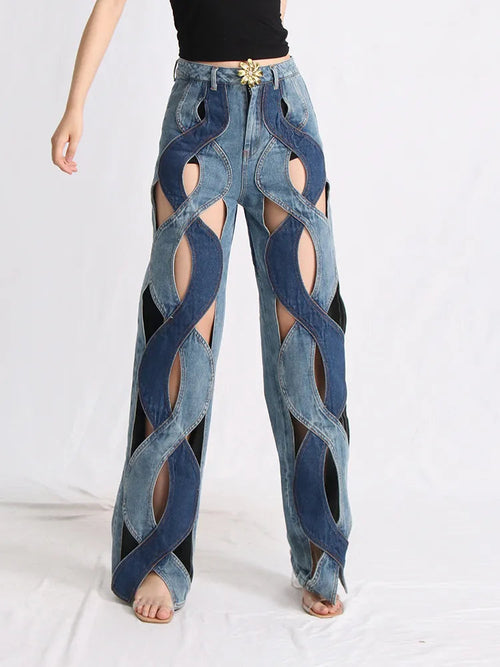 Litlookz Studio Two Different Denim Cut Out Jeans