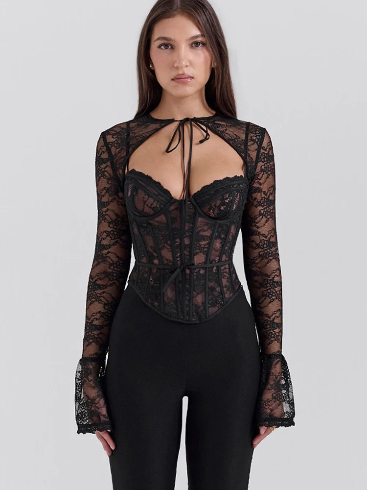 Litlookz Studio Two Piece Lace Corset Bolero Top