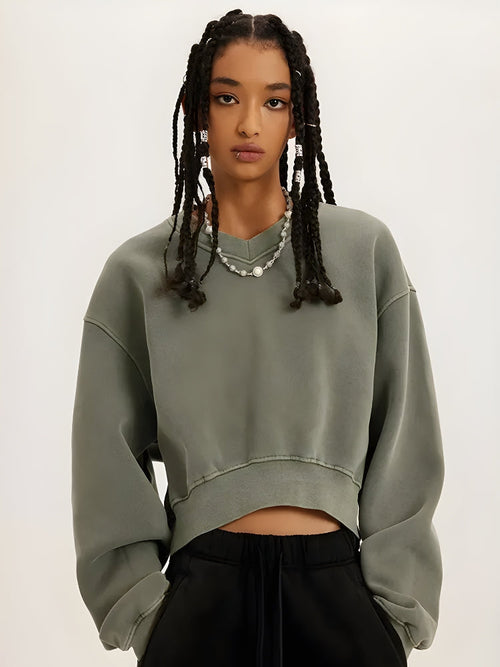 Litlookz Studio V-Neck Drop Shoulder Cropped Sweatshirt