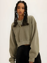 Litlookz Studio V-Neck Drop Shoulder Cropped Sweatshirt, view 4