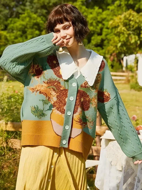 Litlookz Studio Van Gogh Sunflowers Cardigan