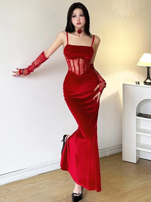 Litlookz Studio Velvet Lace Maxi Dress
