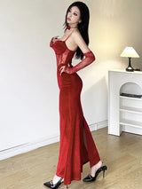 Litlookz Studio Velvet Lace Maxi Dress, view 3