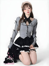 Litlookz Studio Velvet Ruffle Layered Mini Skirt, view 5