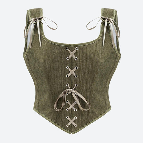 Litlookz Studio Vintage Corduroy Lace Up Corset Top