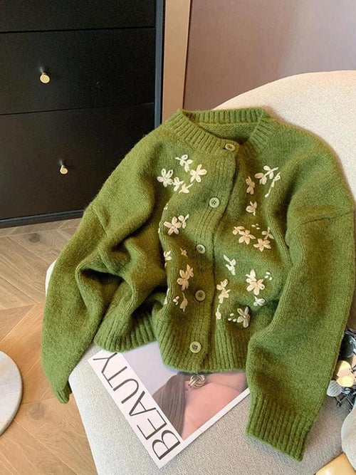 Litlookz Studio Vintage Daisy Embroidered Knitted Cardigan