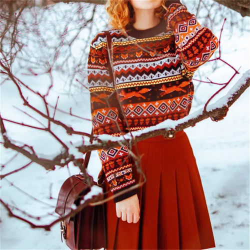 Litlookz Studio Vintage Fox Embroidered Christmas Sweater