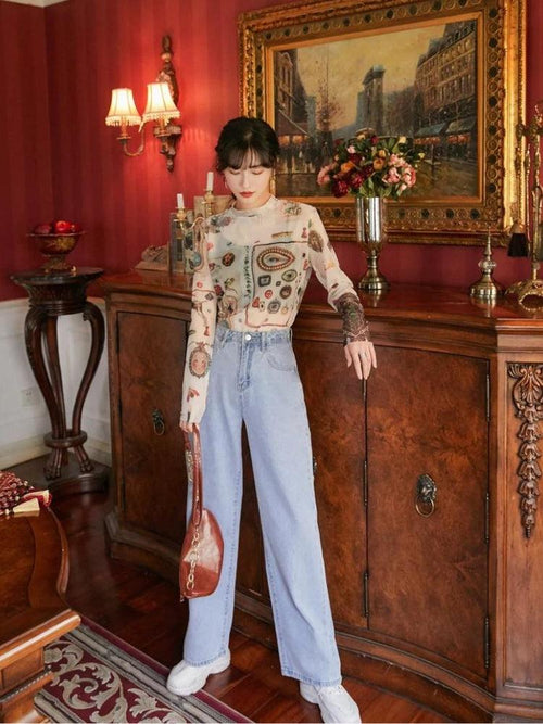 Litlookz Studio Vintage Symbols Sheer Top