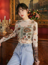 Litlookz Studio Vintage Symbols Sheer Top, view 2