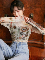 Litlookz Studio Vintage Symbols Sheer Top, view 4