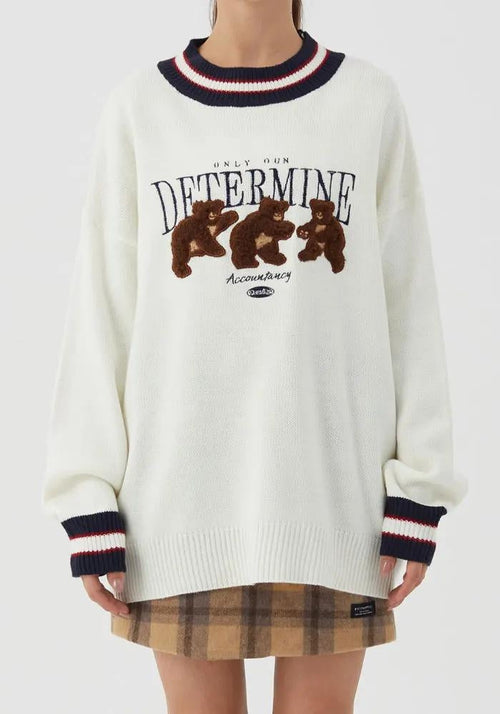 Litlookz Studio Vintage Teddy Embroidered Knitted Sweater