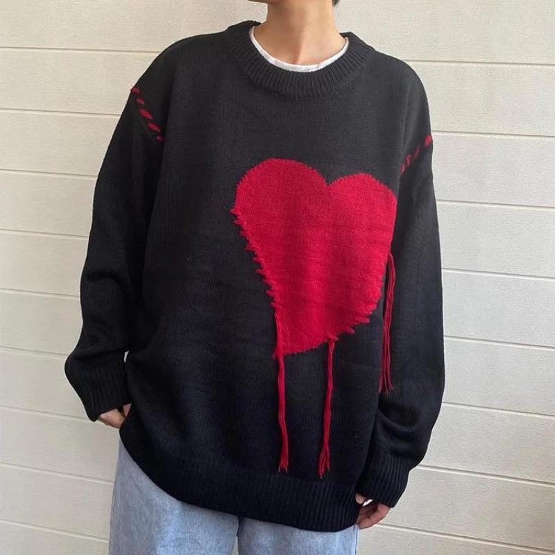 Litlookz Studio Weirdcore Heart Embroidered Sweater
