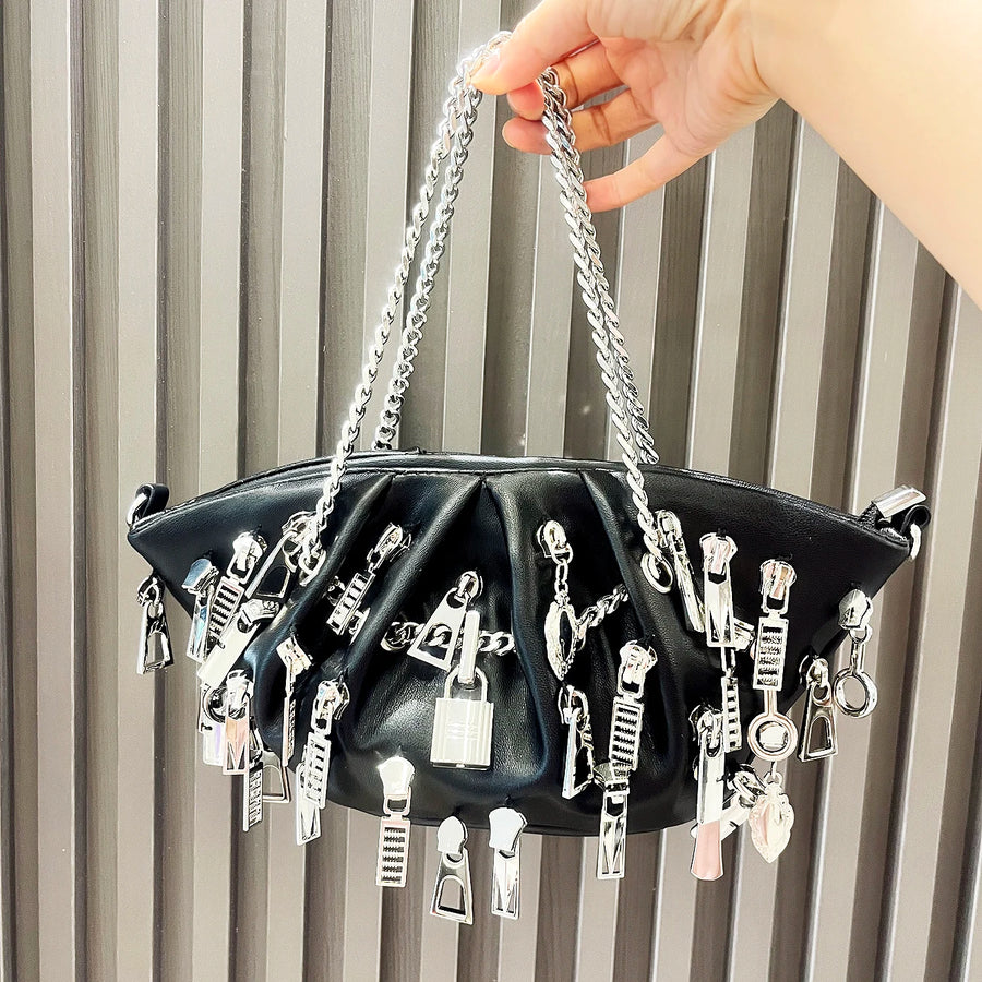 Litlookz Studio Weirdcore Zipper Charm Shoulder Bag