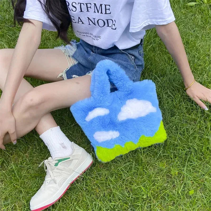 Litlookz Studio White Clouds & Blue Sky Fluffy Bag