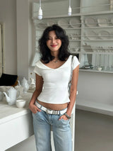 Litlookz Studio White V Neck Top, view 4