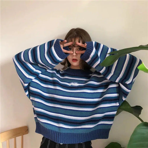 Litlookz Studio Wide Sleeved Striped Knitted Sweater