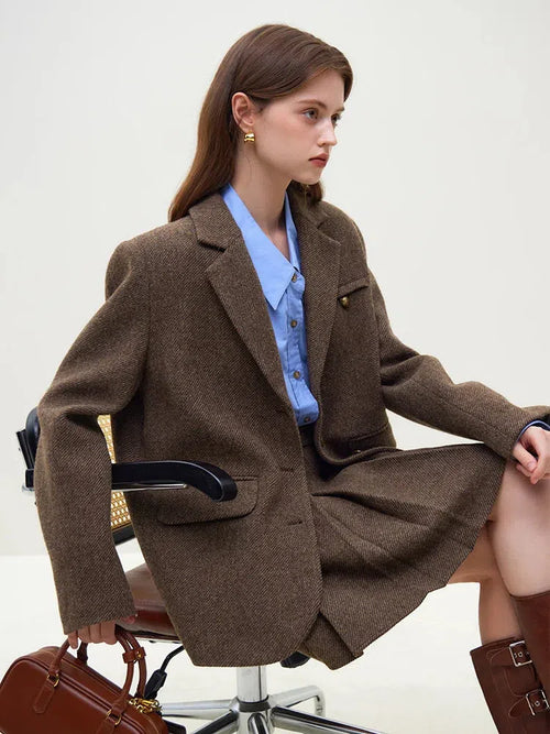 Litlookz Studio Wool Blazer Jacket & Mini Skirt Two Piece Set