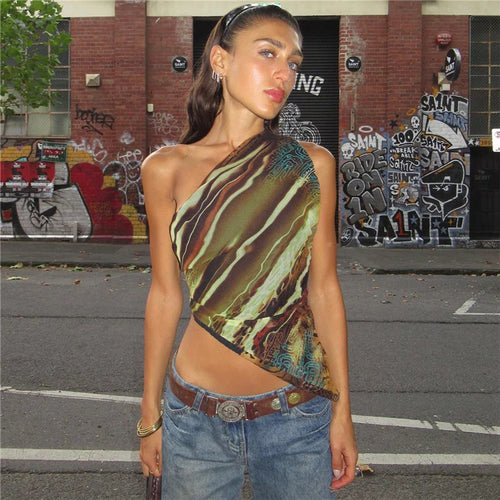 Litlookz Studio Y2K Abstract One Shoulder Top
