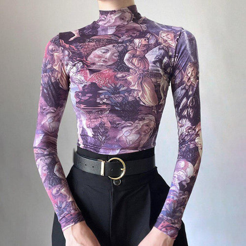 Litlookz Studio Y2K Angel Graphic Mesh Top