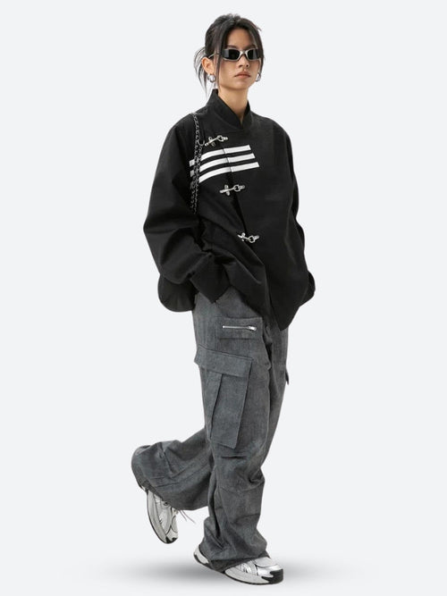 Litlookz Studio Y2K Asymmetric Frog Button Jacket