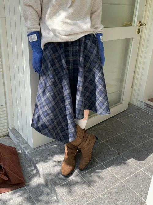 Litlookz Studio Y2K Asymmetric Plaid Midi Skirt